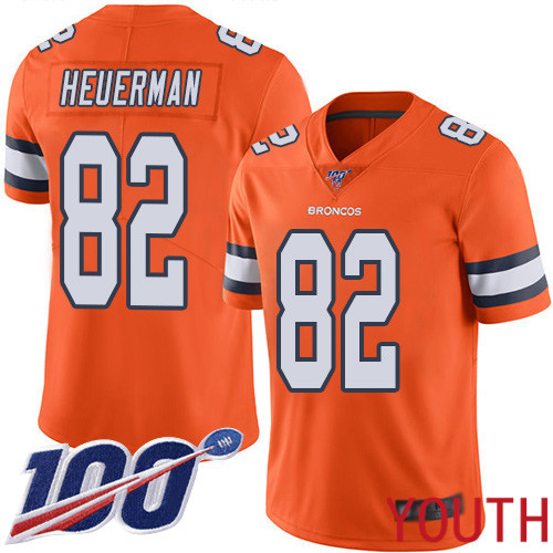 Youth Denver Broncos #82 Jeff Heuerman Limited Orange Rush Vapor Untouchable 100th Season Football NFL Jersey